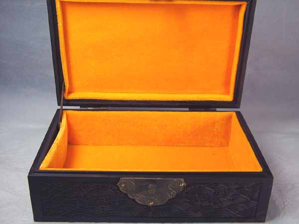 木製 小物入れ 香炉？ 硯箱 龍紋 透彫 極細工 文房具 中国美術 唐木 黑