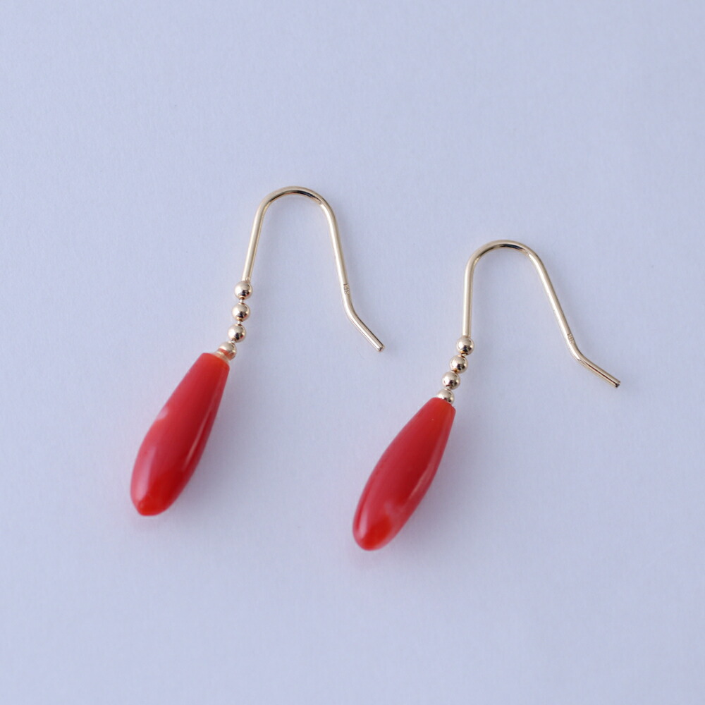 楽天市場】≪1年保証付き≫ 日本産血赤珊瑚ドロップK18フックピアス