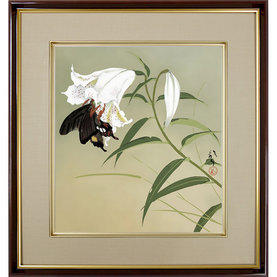 絵画 額装 日本画肉筆 真作 武井篤胤『富貴花』10号 【公式通販】