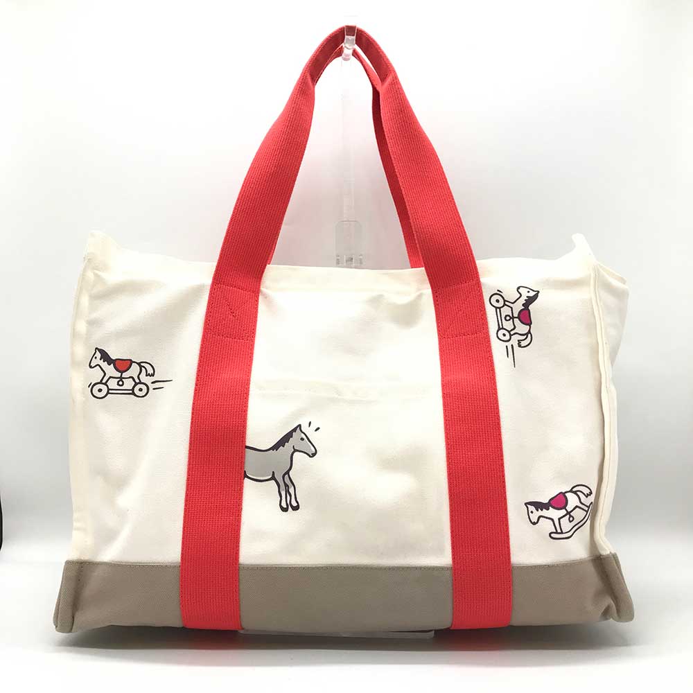 たあ HERMES マザーズバッグ クリーム/赤 動物イラスト付き たあ様専用