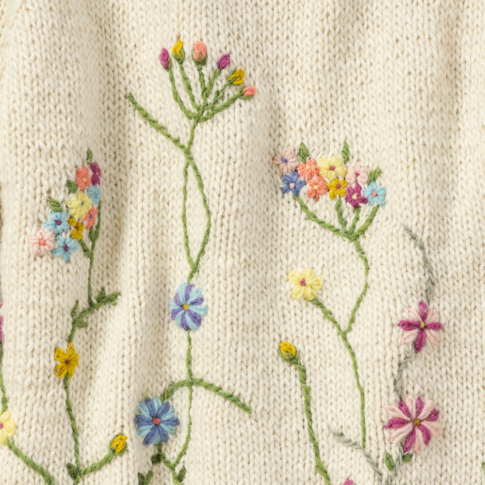 楽天市場】ペルー製 アルパカ 花柄手刺繍クルーネックセーター 手編み