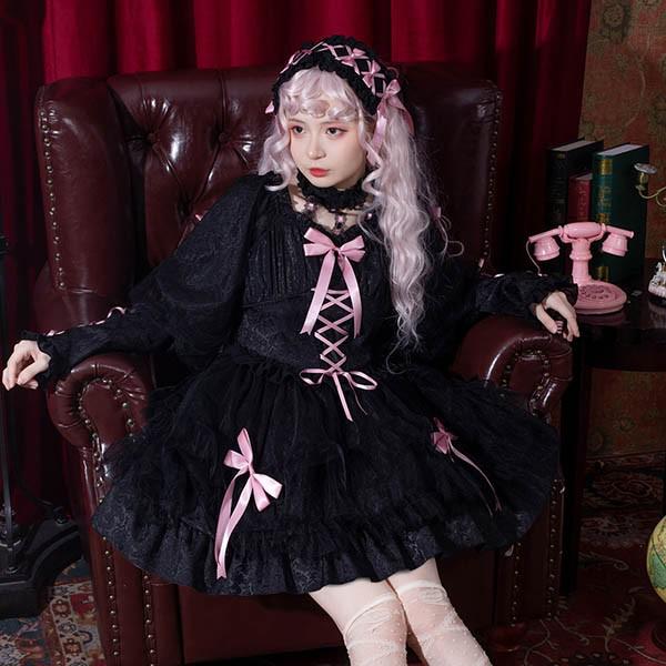 楽天市場】ロリータワンピース 長袖 袖あり クラロリ 秋冬 膝丈 リボン