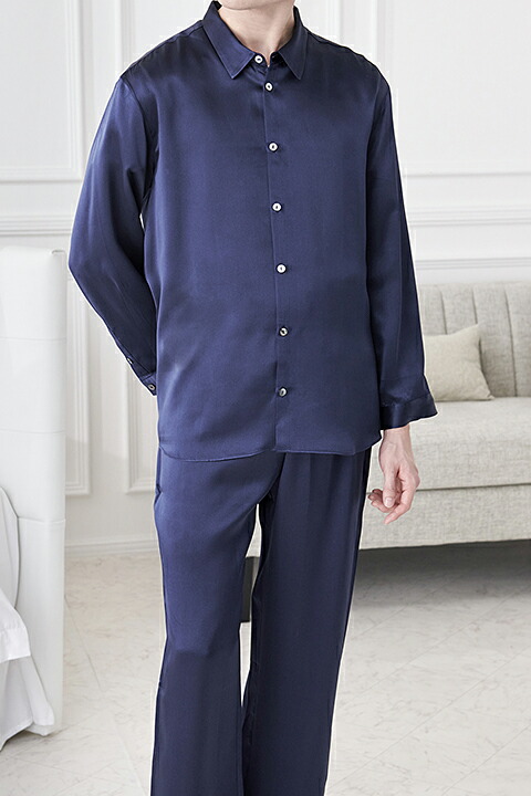 楽天市場】シルクパジャマ 長袖シャツ メンズ シャツ単品 19匁シルク