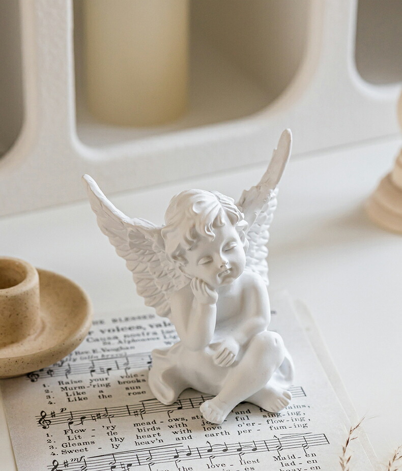 楽天市場】居眠り 天使 置物 子供 翼 樹脂 小 彫像 白 オブジェ