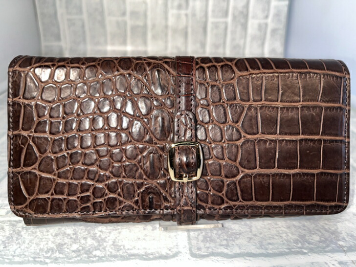 楽天市場】長財布 ベロ付きカブセ型 クロコダイル本革 GUODI グォディ
