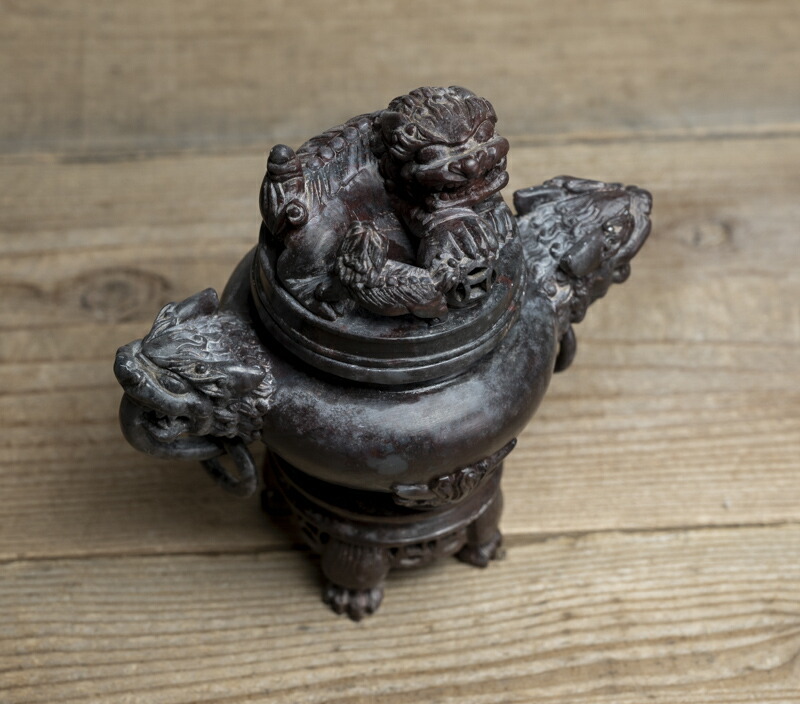 楽天市場】中国古玩 / 唐物○石香炉○球獅子 / 獣面耳付き (環付き