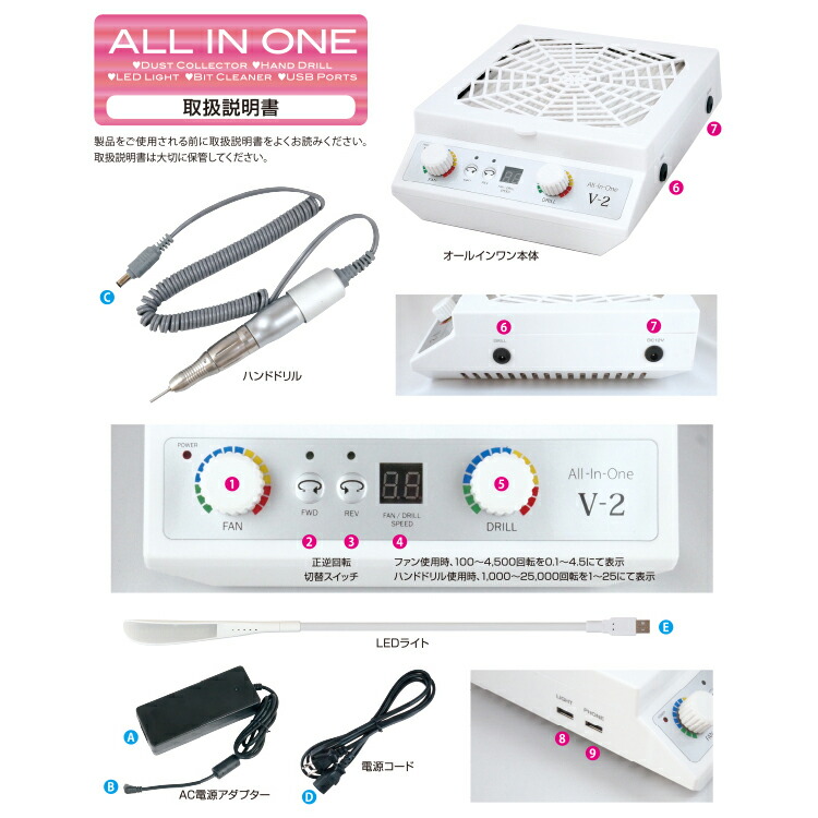 楽天市場】オールインワン ALL-1 LEDライト 集塵機 ネイル ダスト