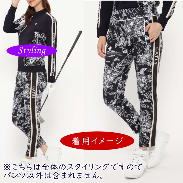 大きいサイズ】パーリーゲイツ ゴルフパンツ ストライプ 紺×金 花柄