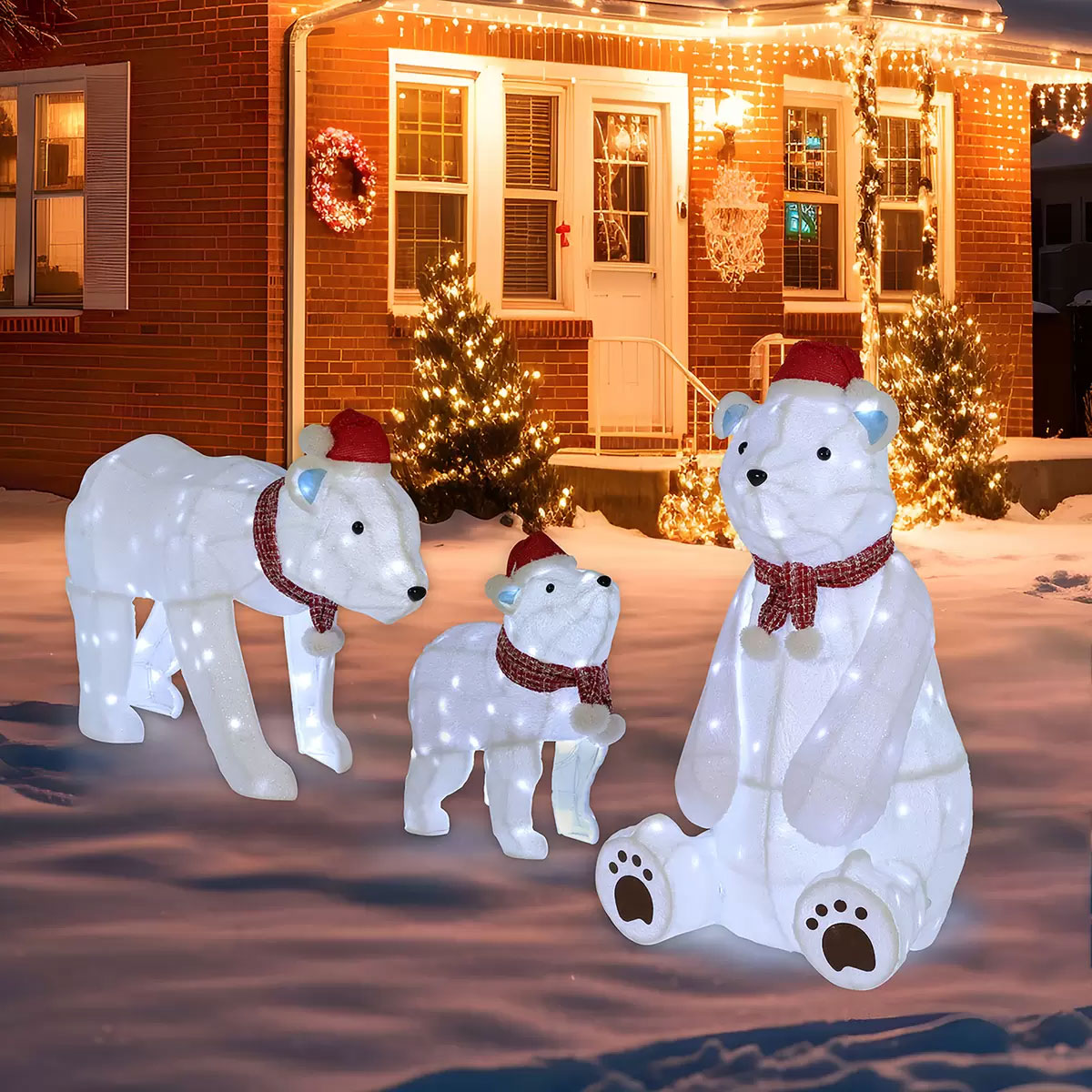 楽天市場】【送料無料】シロクマの親子 3体セット LEDライト370球付き