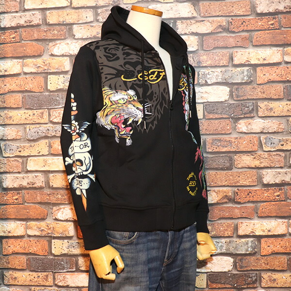 楽天市場】ED HARDY エド・ハーディー 裏毛刺繍ジップアップパーカー