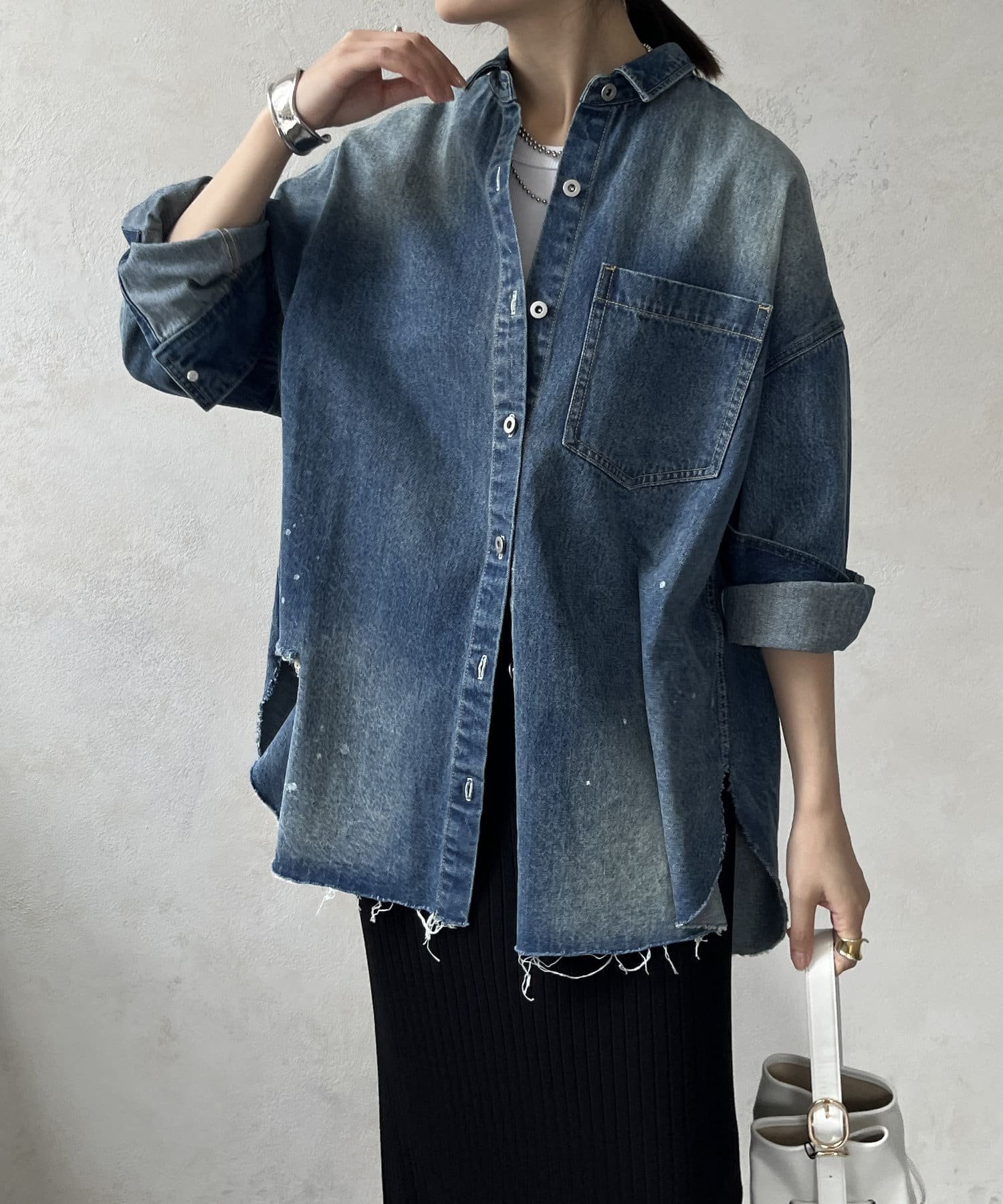 DOUDOU｜【新色追加】ダメージデニムシャツ | Rakuten Fashion(楽天
