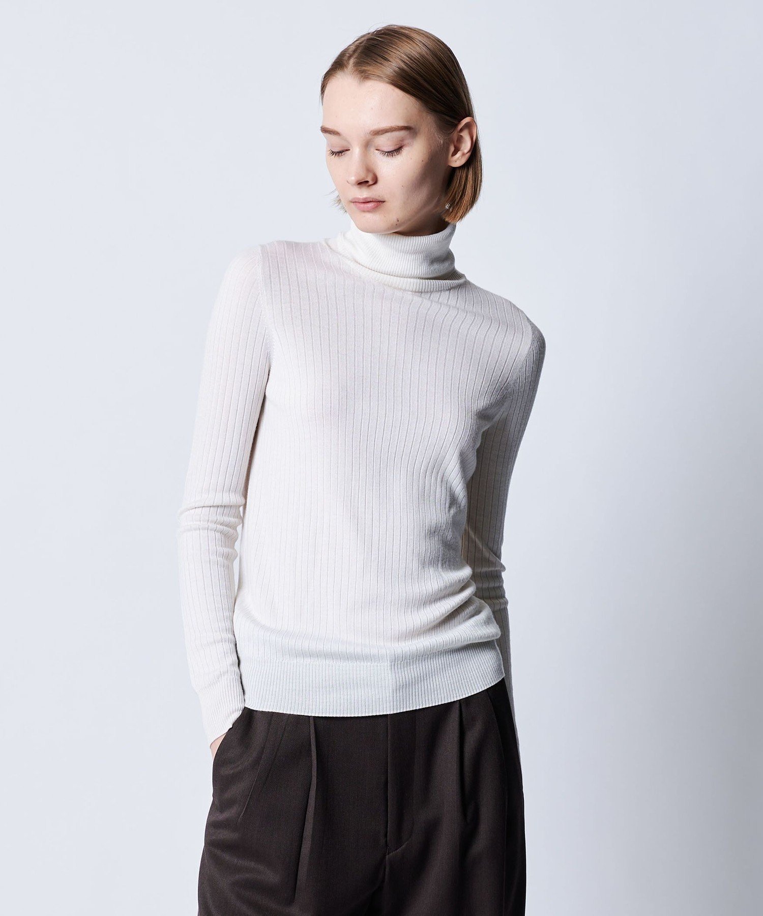 Drawer｜18G カシミヤシルクリブタートルニット | Rakuten Fashion