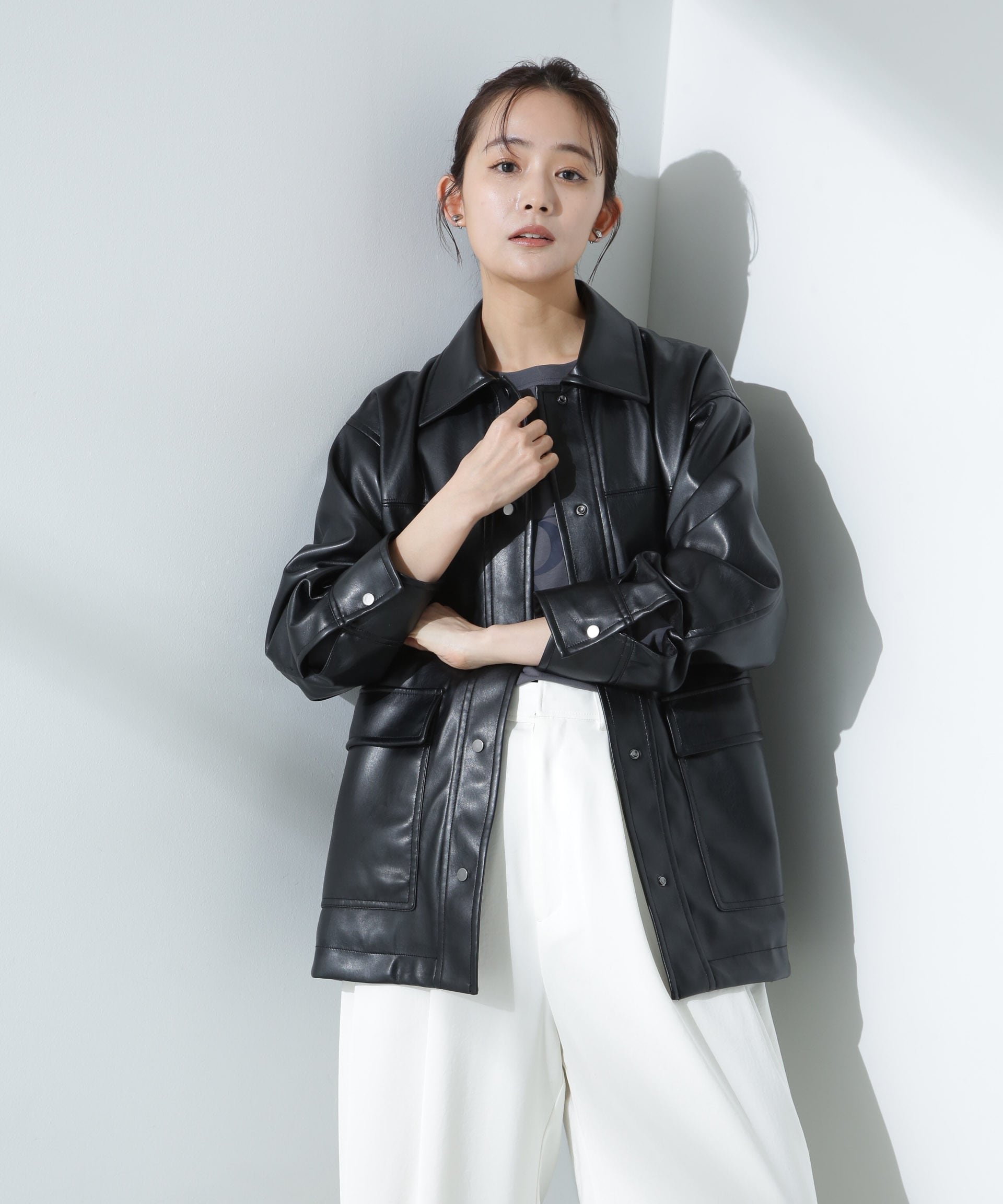 NANO universe｜フェイクレザーシャツジャケット | Rakuten Fashion