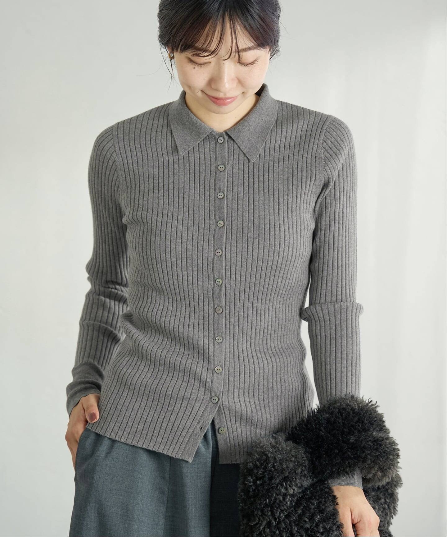 IENA｜EXメリノリブ ポロ襟カーディガン | Rakuten Fashion(楽天