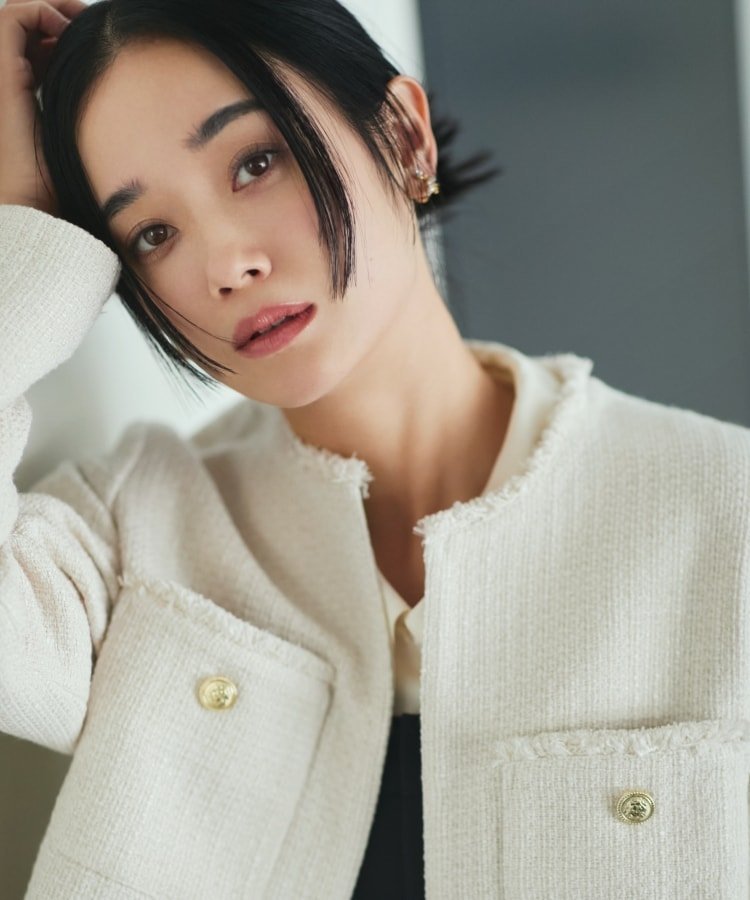 THE SHOP TK｜【ONOFF活躍/セレモニー/通勤】ツイードノーカラー