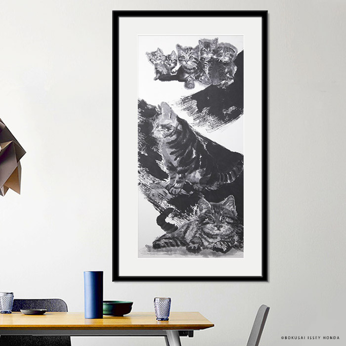 楽天市場】本田一誠 猫水墨画【夢想】縦長 モダンなグレイッシュ