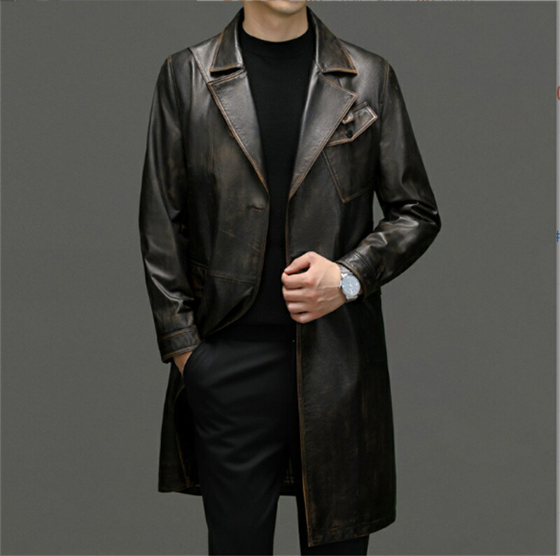 楽天市場】本革コート トレンチコート レザーコート 本革 膝丈 牛革