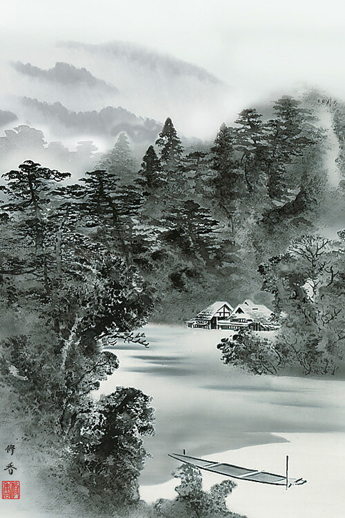 楽天市場】掛け軸 掛軸（かけじく）水墨山水（上村 修香）[尺五