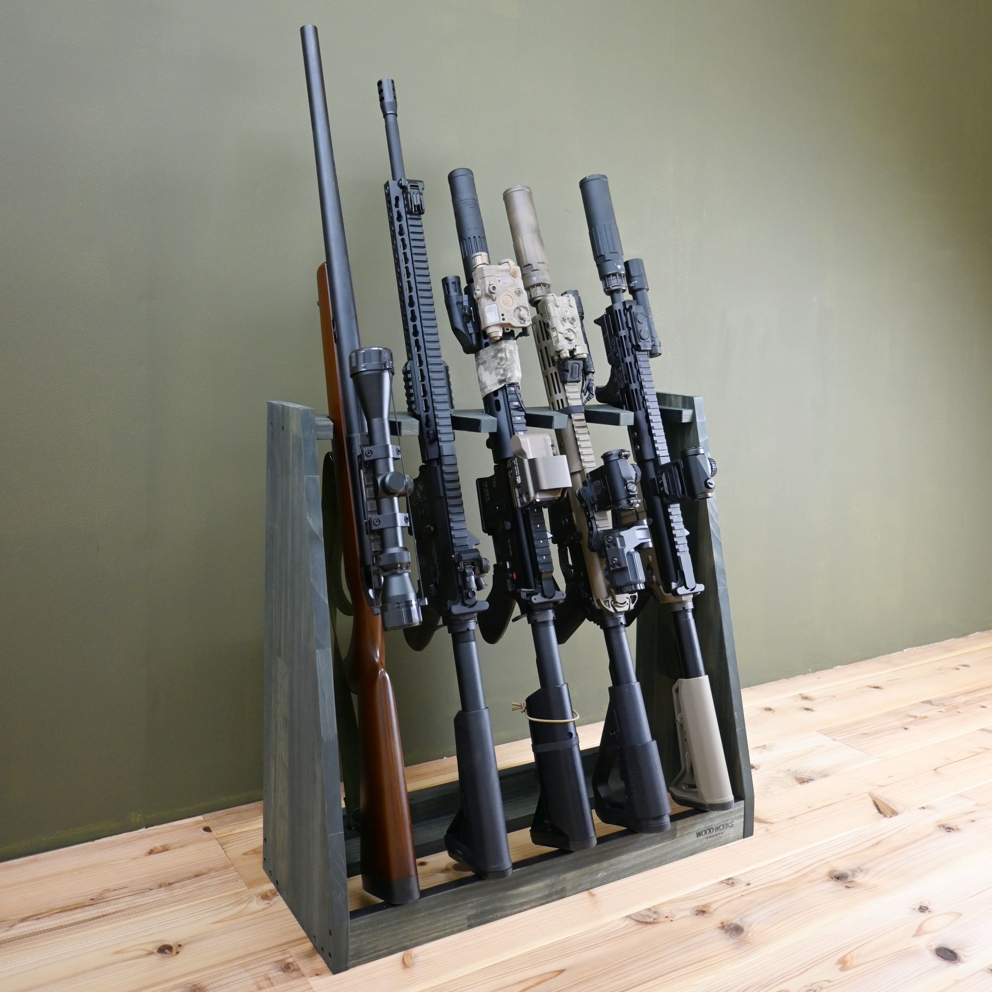 楽天市場】月間優良ショップ連続受賞 WOODWORKS ガンラック 5丁掛 （色
