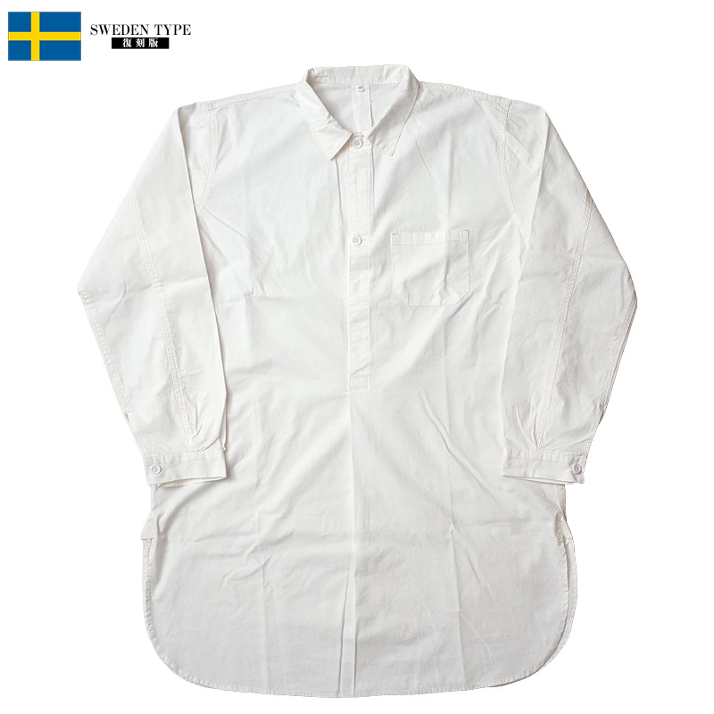 楽天市場】スウェーデン軍タイプ グランパシャツ 2ボタン ホワイト