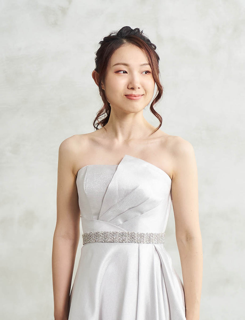 ハンド刺繍 3cm幅サテンサッシュベルト シルバー ・BT240007-SIL