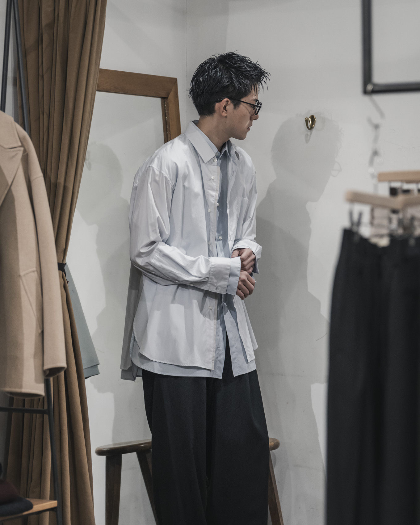 ssstein / Oversized Layered Shirt (Off Blue) | twelve