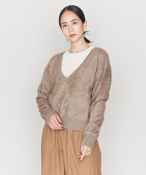 ASTRAET＞カシミヤ 12G ファー クルーネックニット