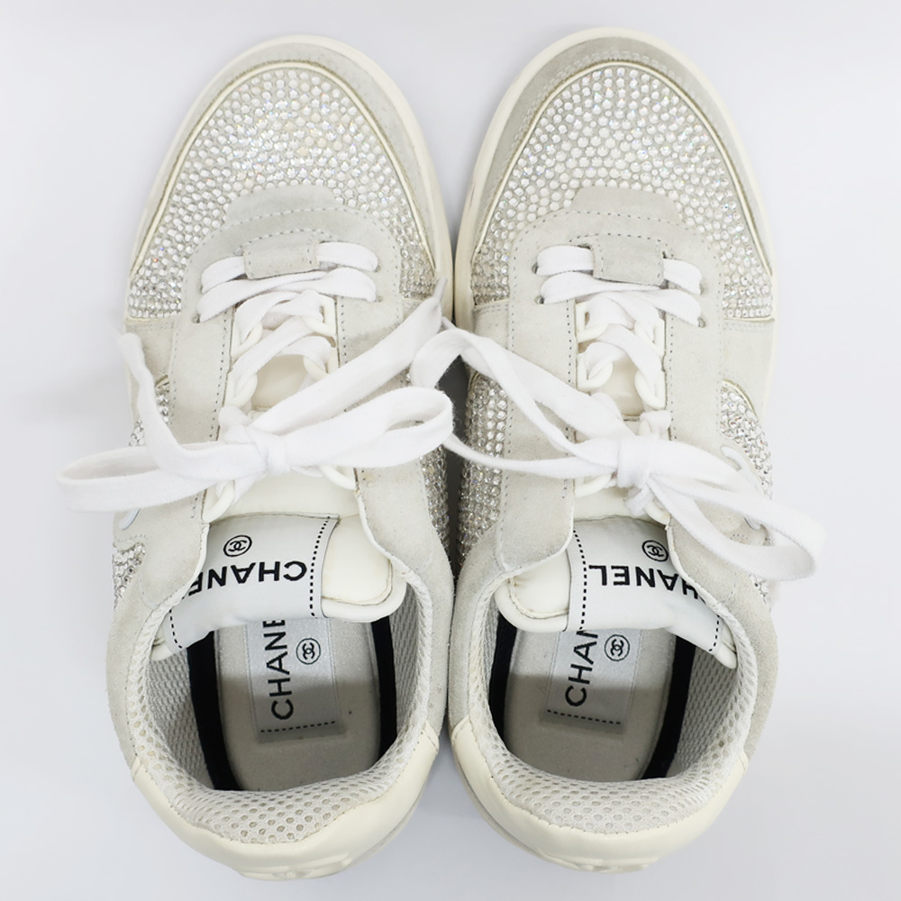 天白】【CHANEL】シャネル スニーカー スパンコール ホワイト 白 表記