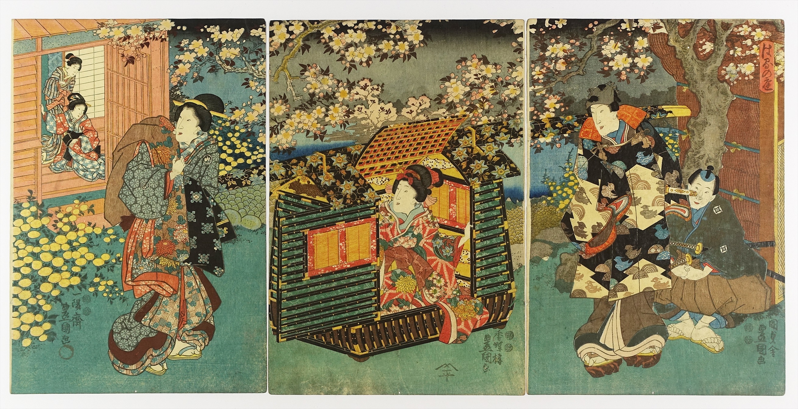 はなの庭 三枚続 （源氏絵） | 山星書店 浮世絵 Yamaboshi-Shoten Ukiyo-e