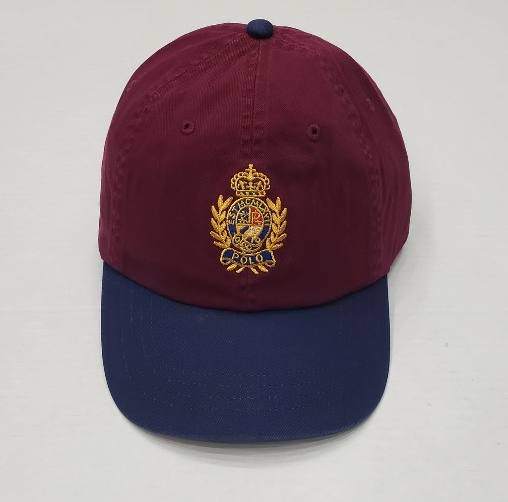Nwt Polo Ralph Lauren Burgundy/Navy Crest Adjustable Hat | Unique