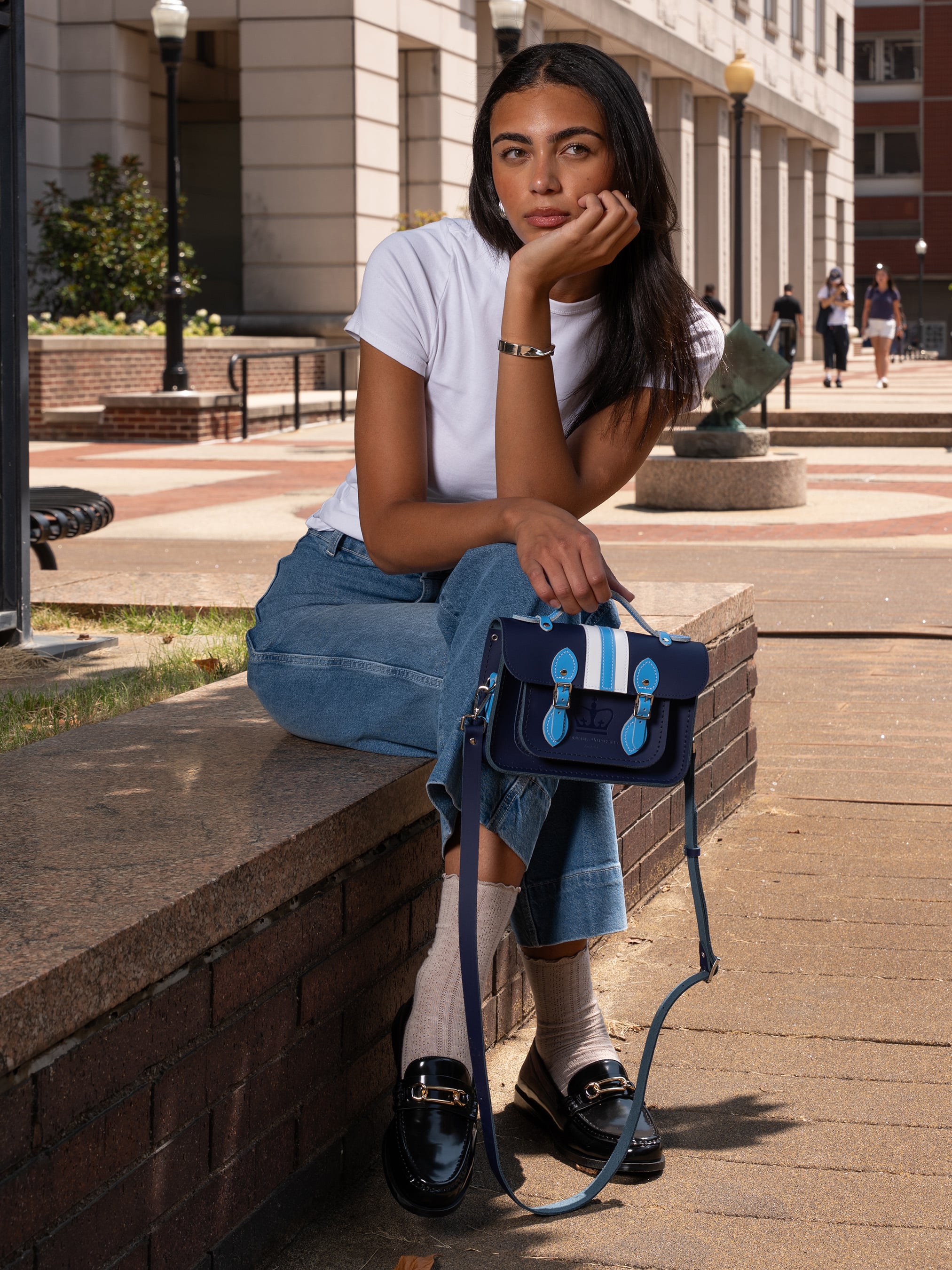 Mini Satchel - Midnight with Columbia Stripe & Embossing