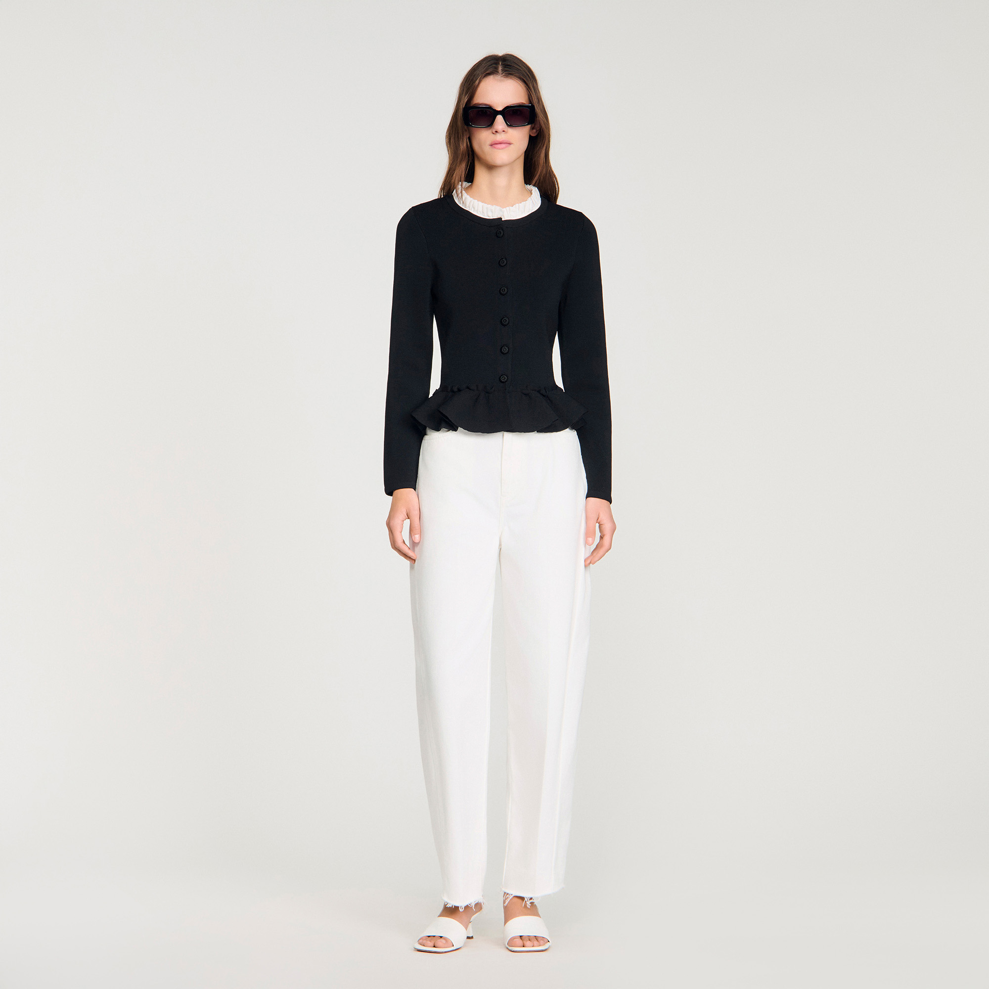Removable collar peplum cardigan in Black for Women | Sandro Paris