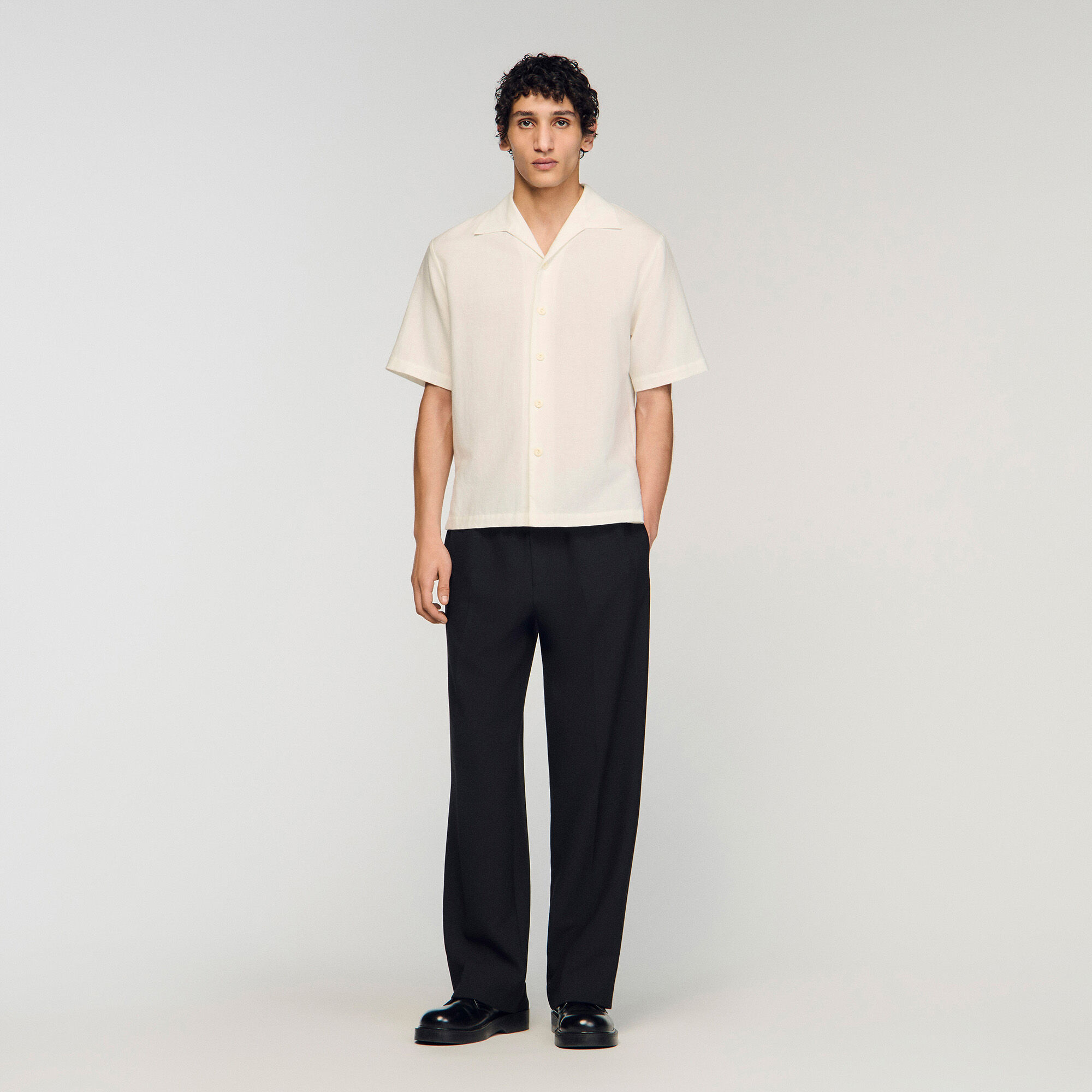 Cotton and linen shirt in Ivory. for Men | Sandro Paris