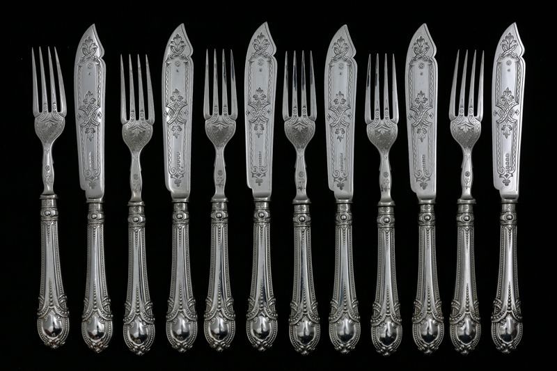 シルバープレート製 1865年 ゴシックスタイル フィッシュカトラリー 6