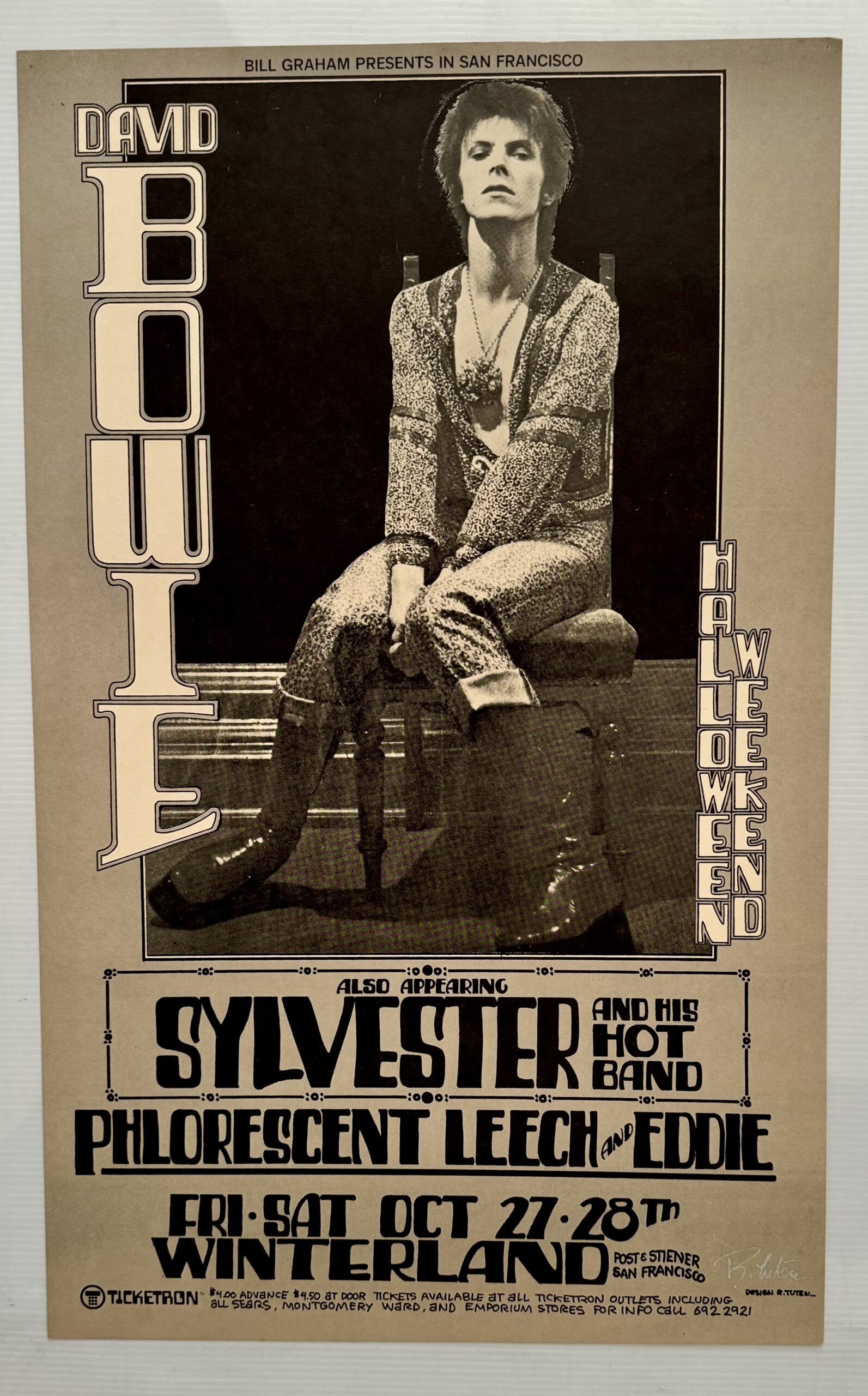 David Bowie Concert Poster Winterland 1972 Signed Randy Tuten