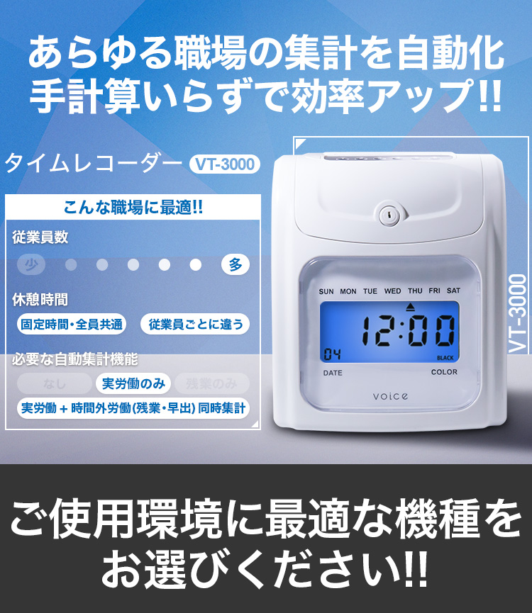 VOICE 高機能自動集計タイムレコーダー VT-3000 – VOICEタイム