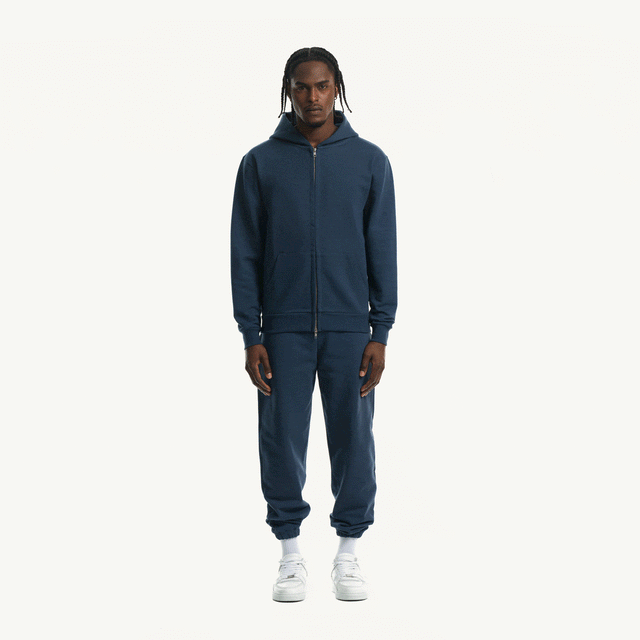 Navy Blue Regular Zipped Hoodie. – WATC STUDIO