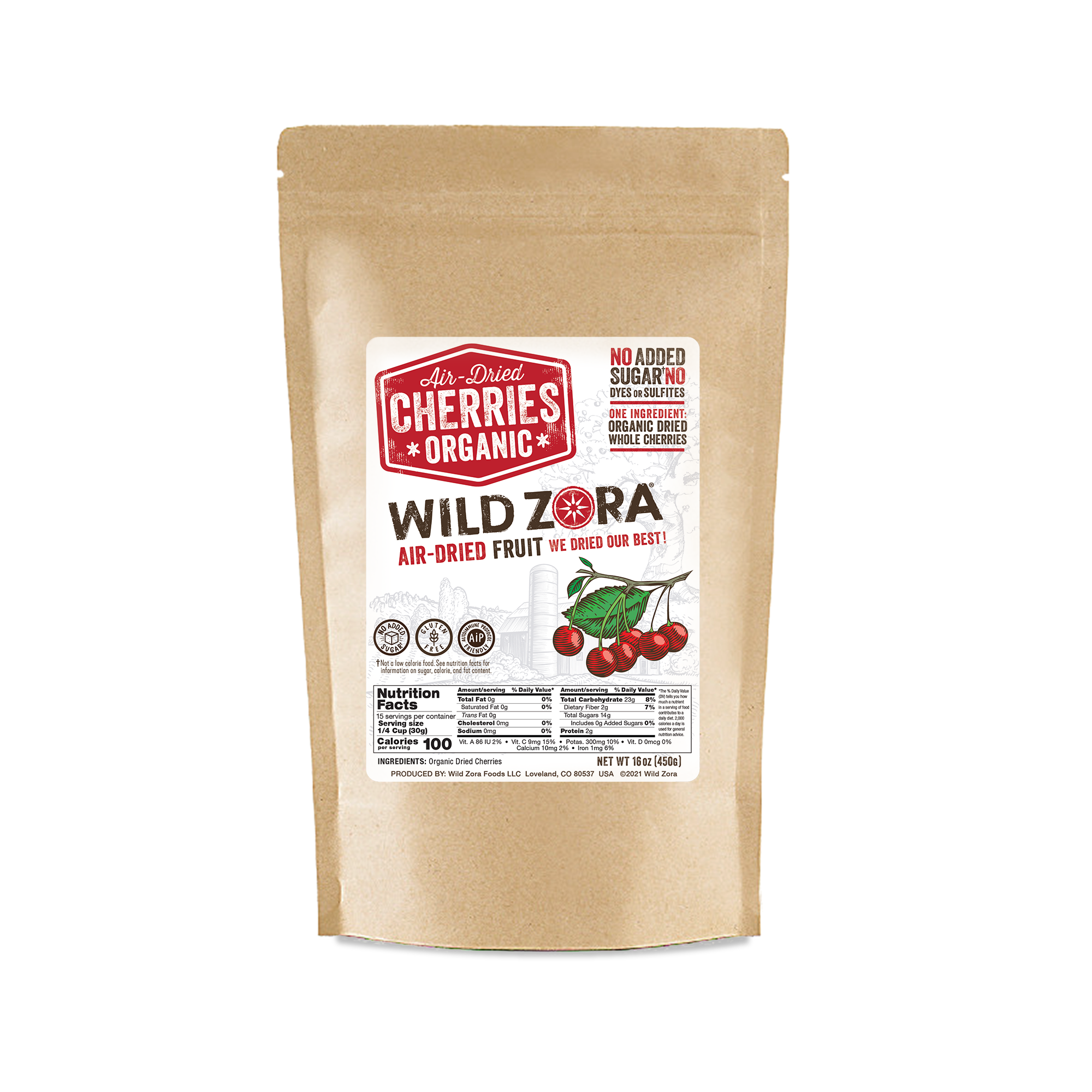New! Bulk Fruits - Organic Air-Dried Cherries (1LB) | Wild Zora Foods