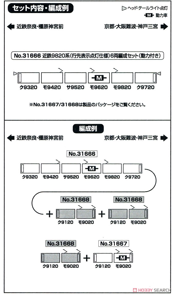 近鉄 9820系 (行先表示点灯仕様) 6両編成セット (動力付き) (6両セット