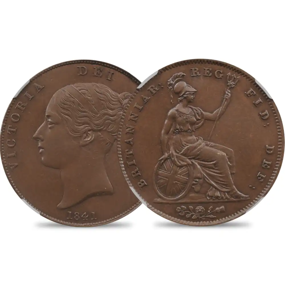 1841 ヴィクトリア女王 ブリタニア 1ペニー銅貨 NGC MS62BN WITH COLON
