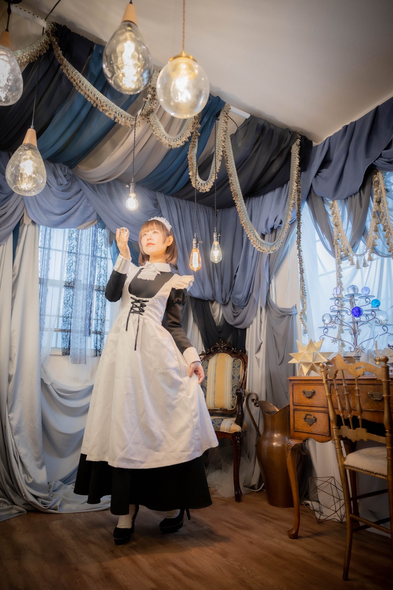 Lサイズ、XLサイズ即納】ロザリアロングメイド服(ブラック)