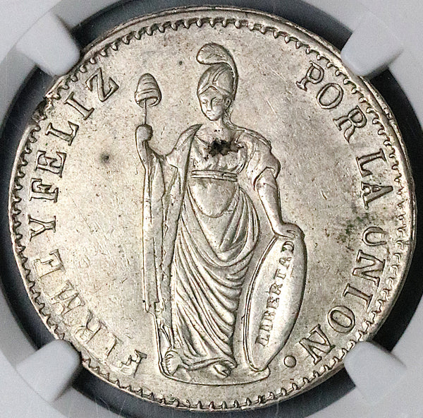 1844 NGC AU Peru 4 Reales Pasco Mint Rare Standing Liberty Silver