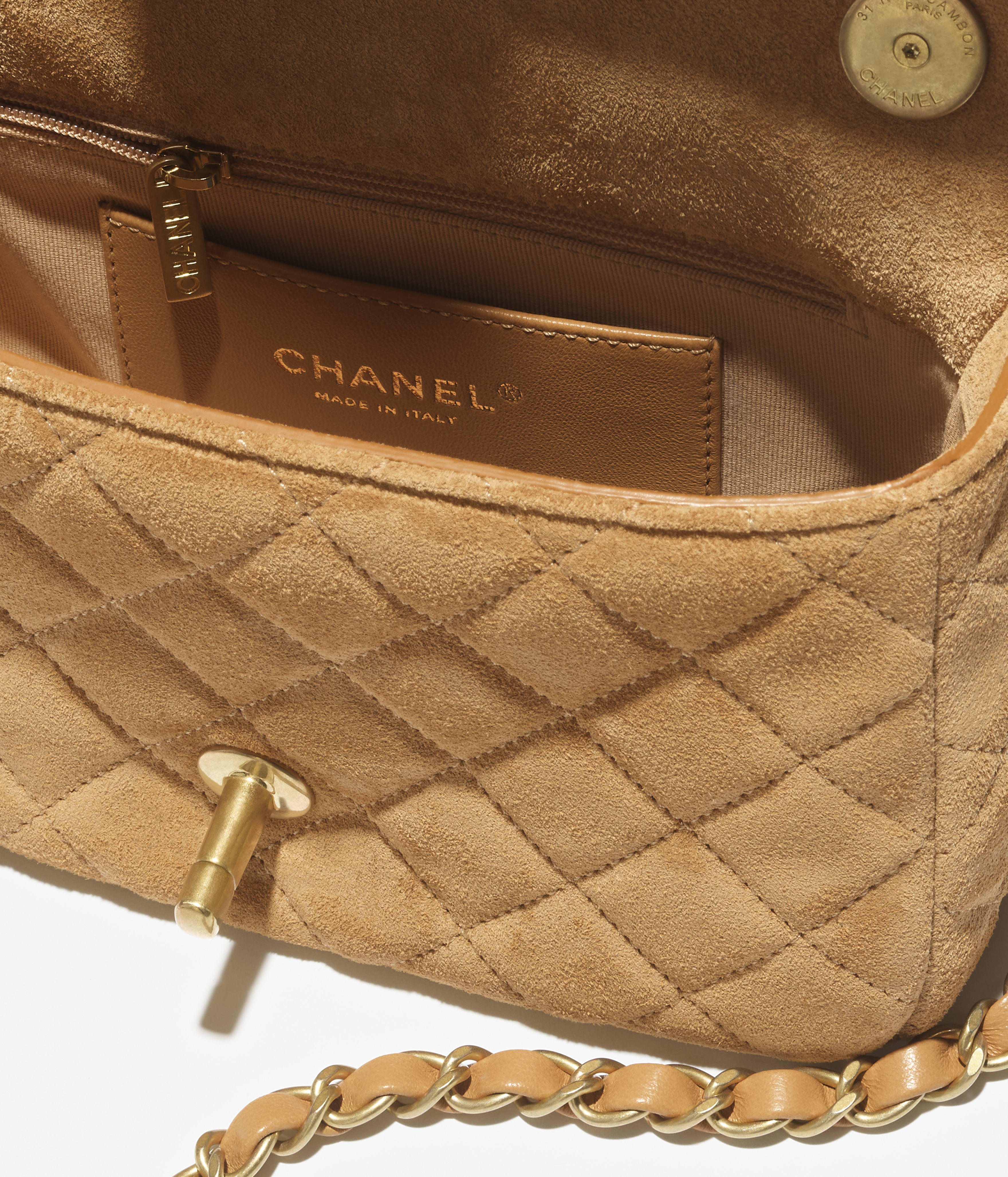 ミニ フラップ バッグ、スエード カーフスキン & ラムスキン、ダーク