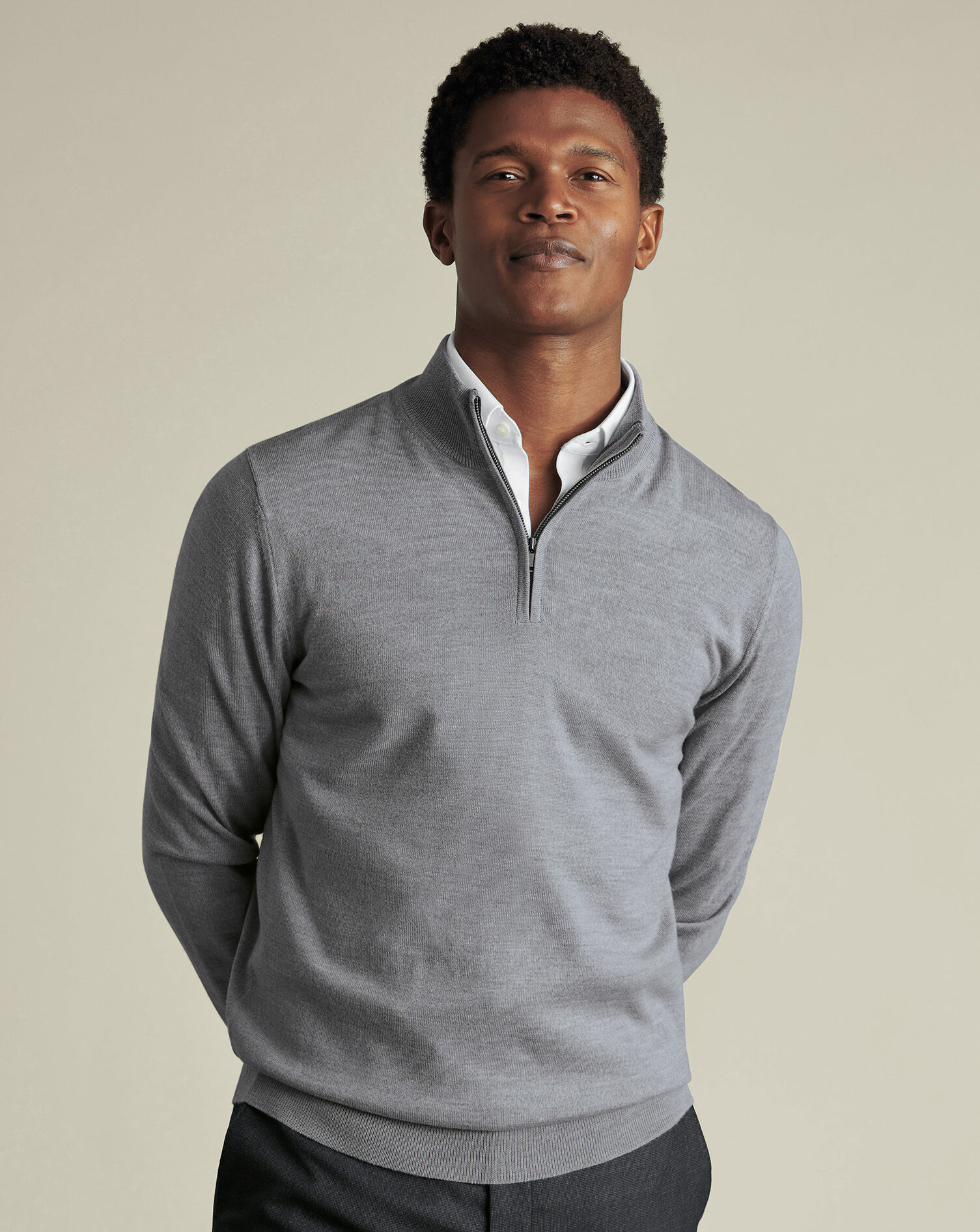 Pure Merino Quarter Zip Sweater - Light Gray | Charles Tyrwhitt US
