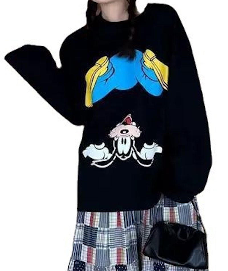 Unisex Upside-down Goofy Print Long Sleeve T-Shirt 男女兼用 ユニ