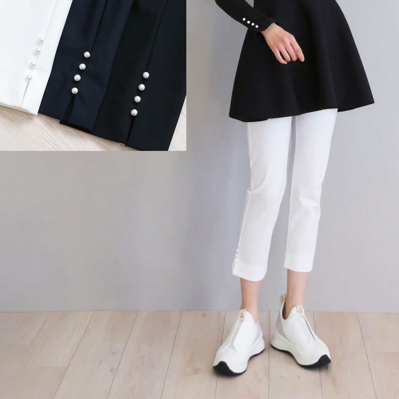 アウトスタイルもキレイに決まる！パール付きパフブラウス【JM1362BE