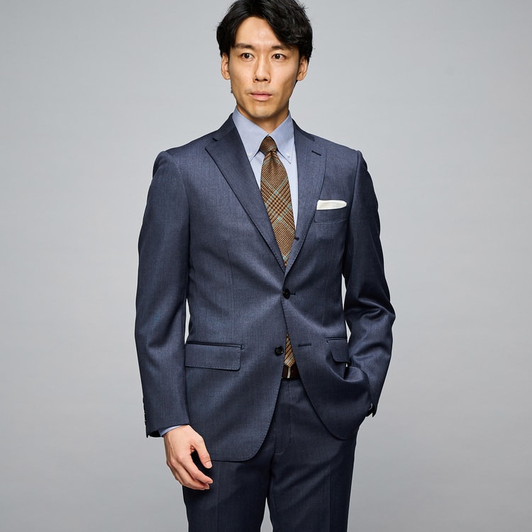 REDA インポート素材スーツ 段返り3つボタン 紺無地 スリム JUNKO S