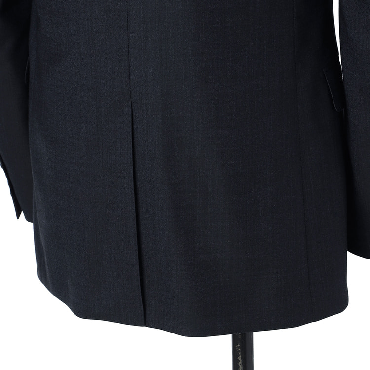 ストレッチ 洗える ウールブレンド スリーピーススーツ 紺 無地調 LES