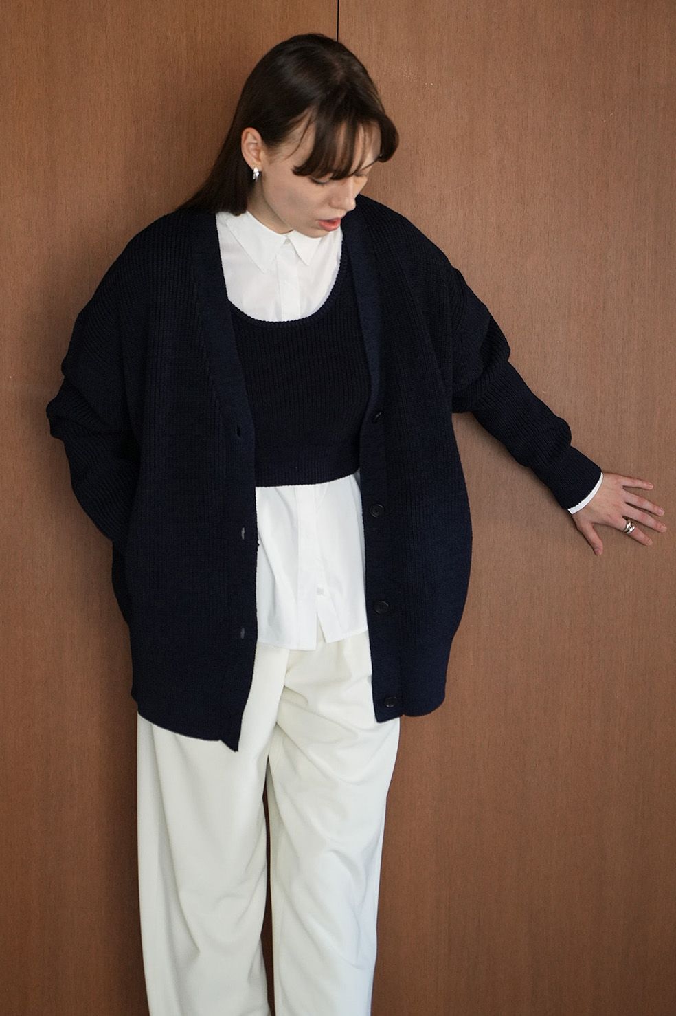 CLANE - BUSTIER SET KNIT CARDIGAN - NAVY - カーディガン ショート