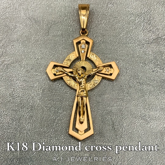 18金 ダイヤモンド クロス ペンダント 特大 マット仕上げ / K18